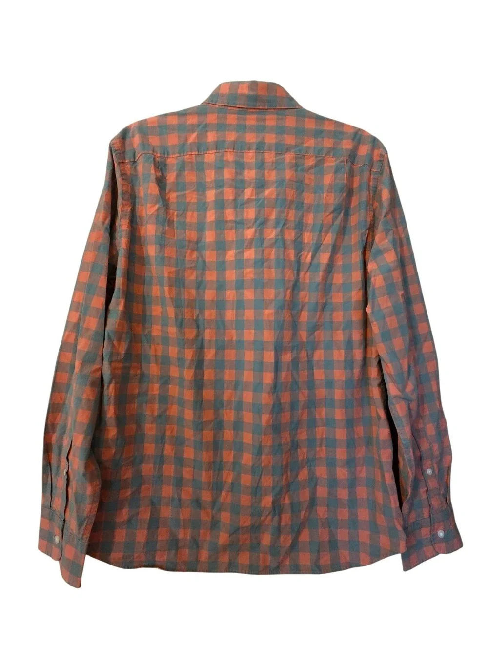 J Crew 100% Cotton Long Sleeve Shirt Slim Checker Print Teal/Orange Size Large